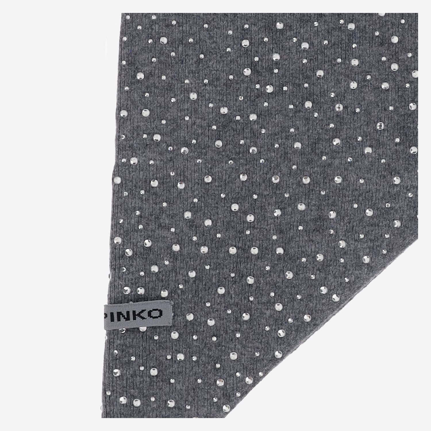 Pinko Svizzera Wool Scarf With Rhinestones In Black