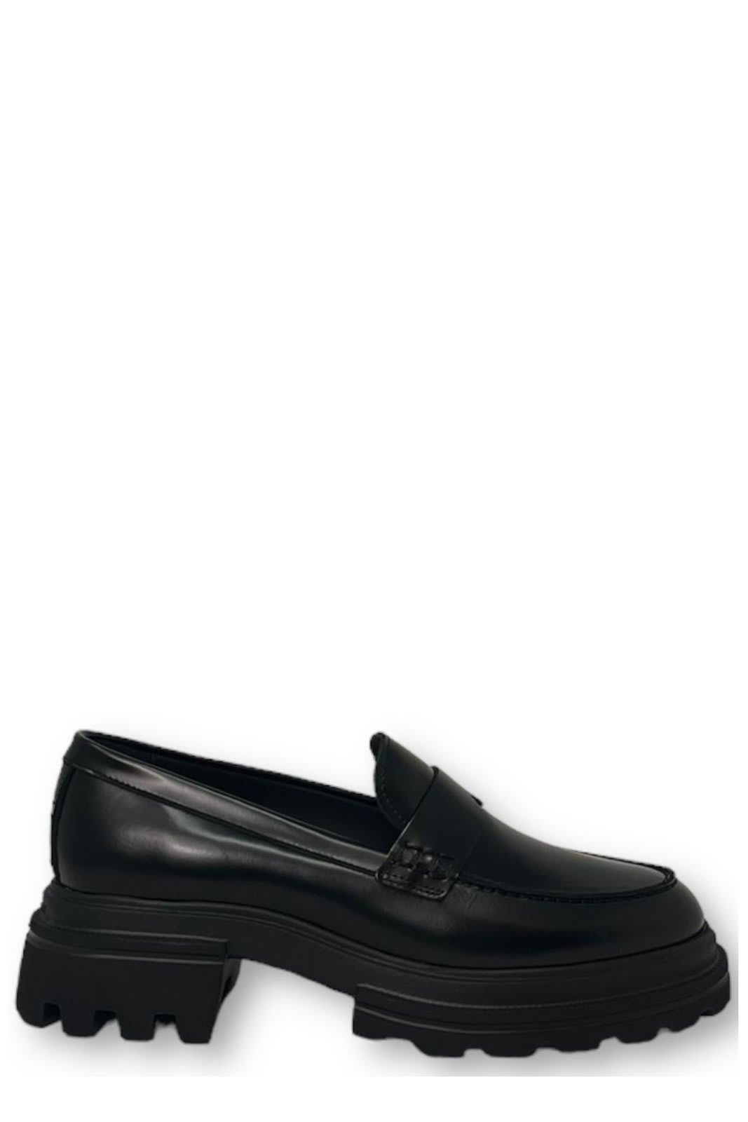 Shop Hogan Round Toe Loafers  In Black