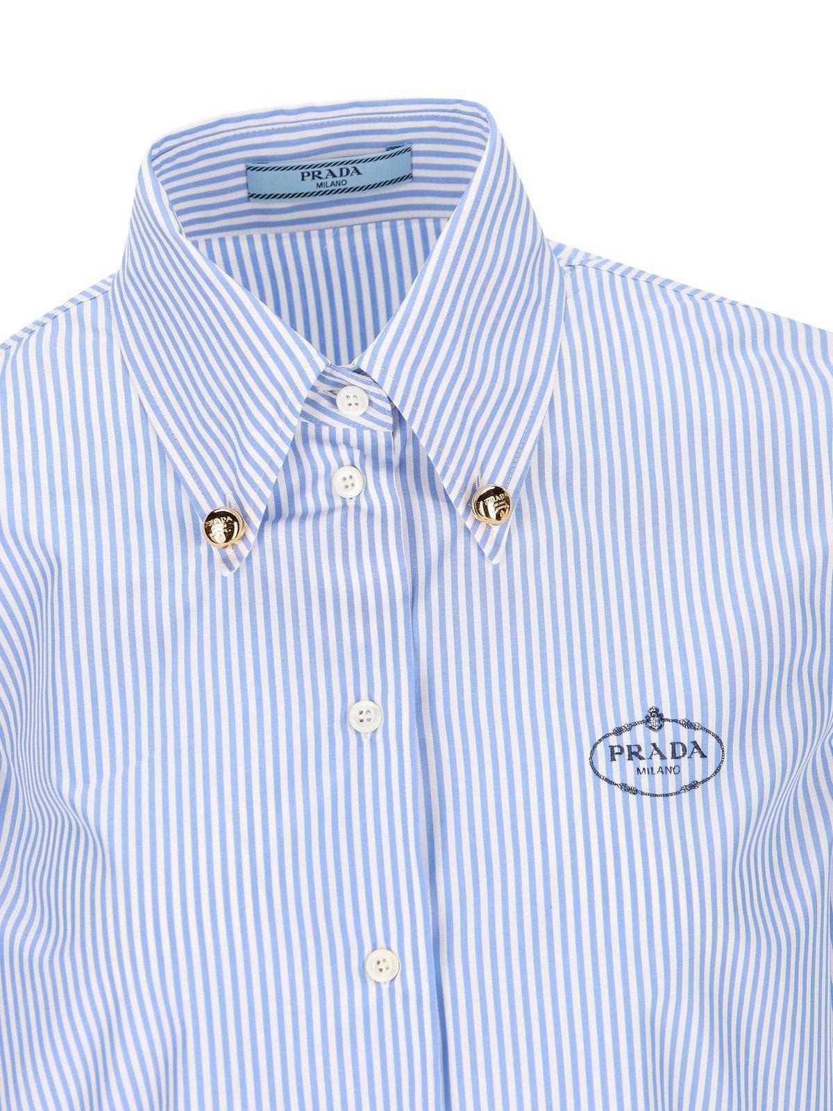 Shop Prada Button-up Striped Shirt In White