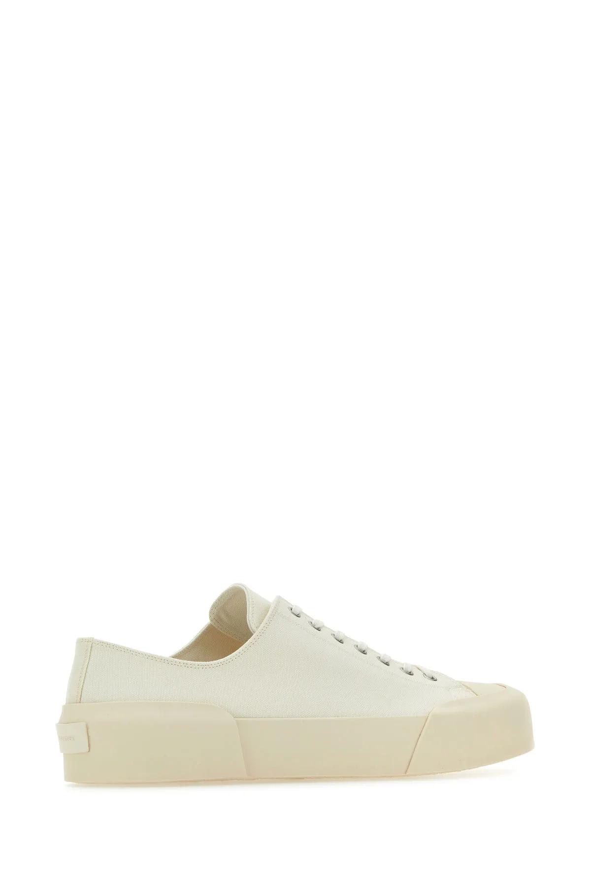 Shop Jil Sander Ivory Canvas Sneakers In White