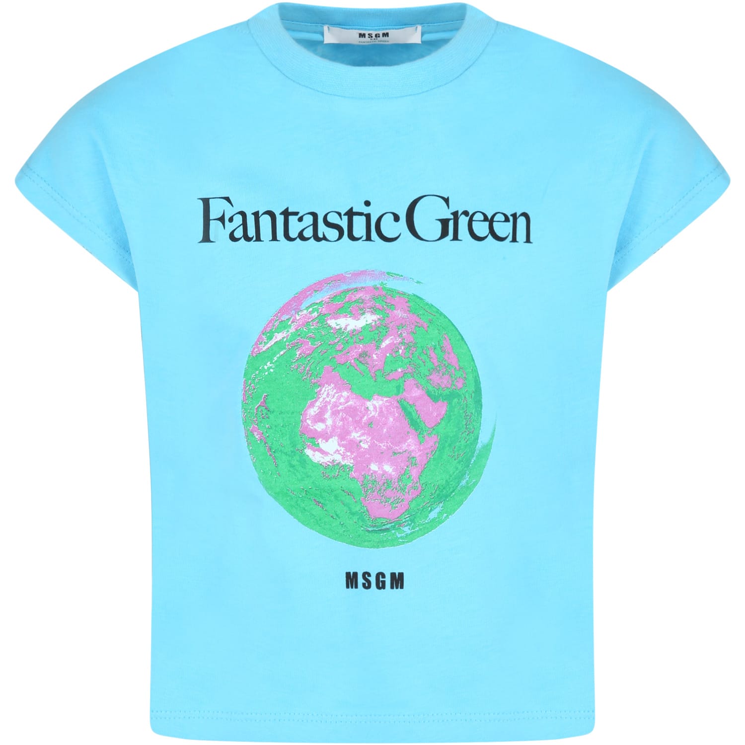 MSGM Light Blue T-shirt For Kids With Planet