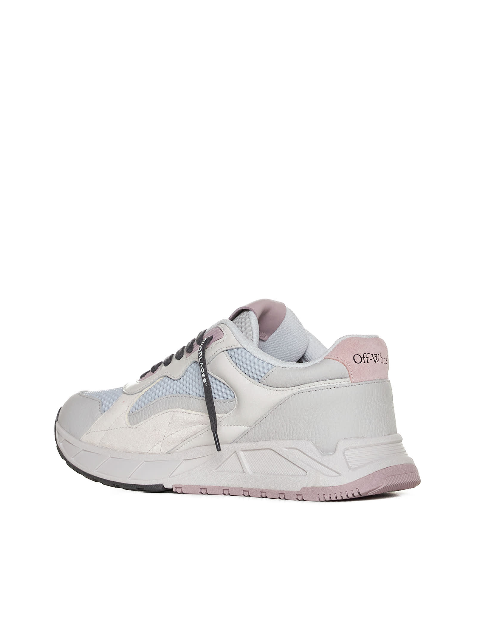 Off-white Kick Off Leather And Mesh Sneakers In Off Light Blue Lilac