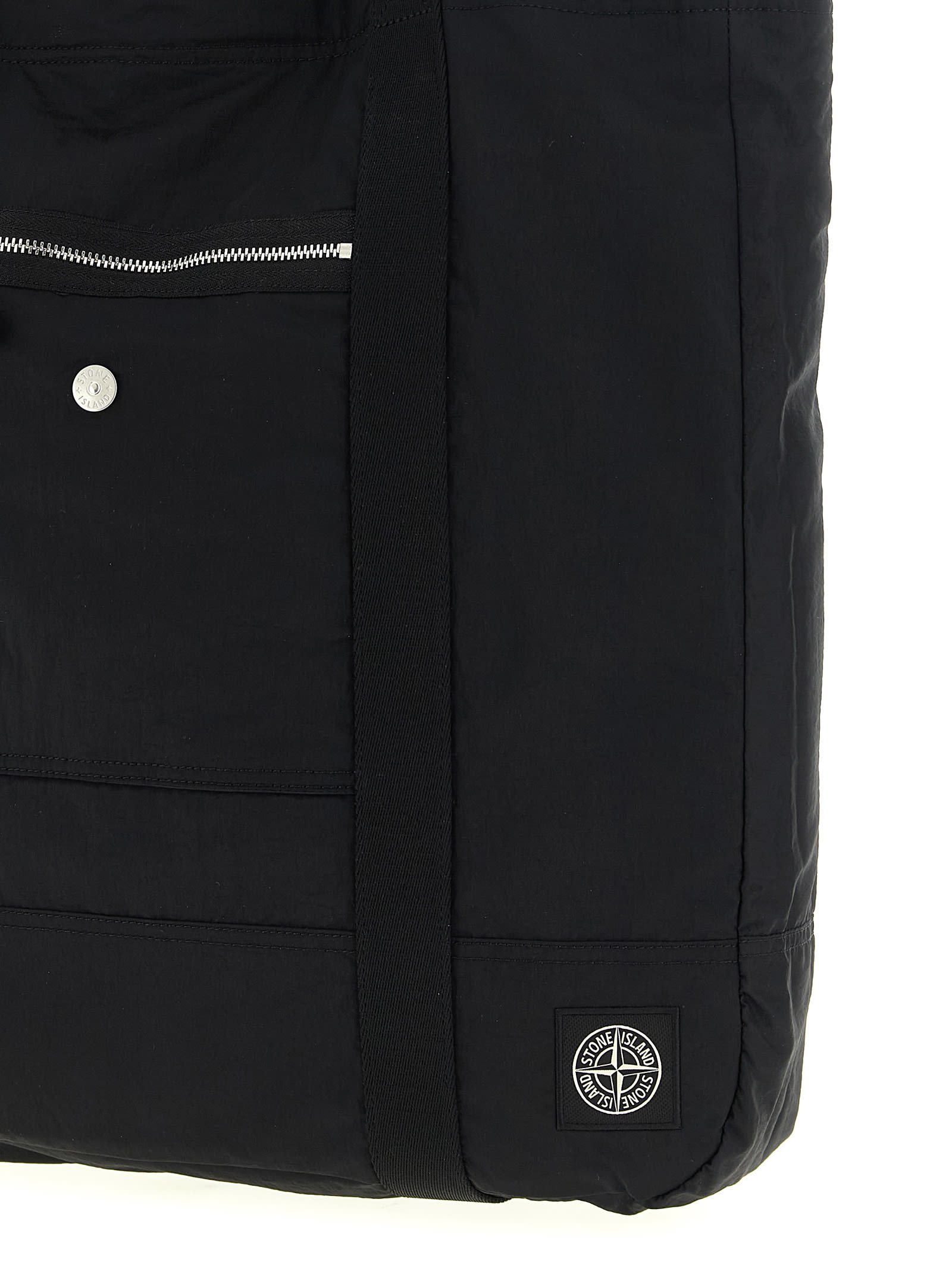 Stone Island Logo Patch Shopping Bag Tote Bag Black In Black