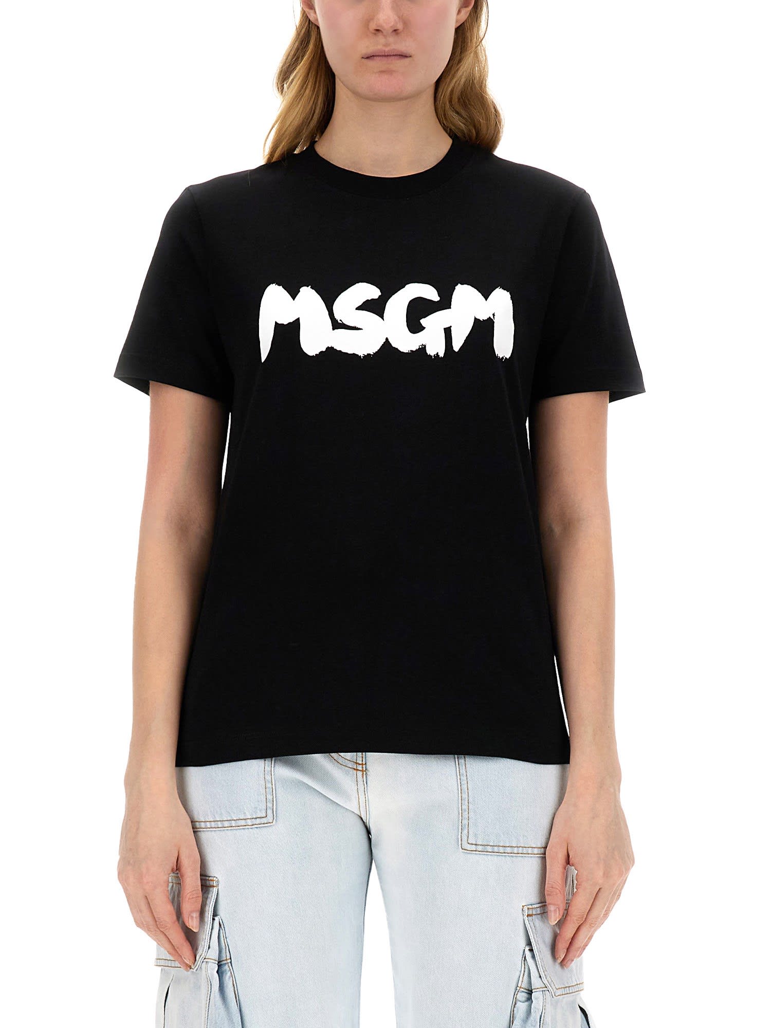 Shop Msgm T-shirt With Logo In Black