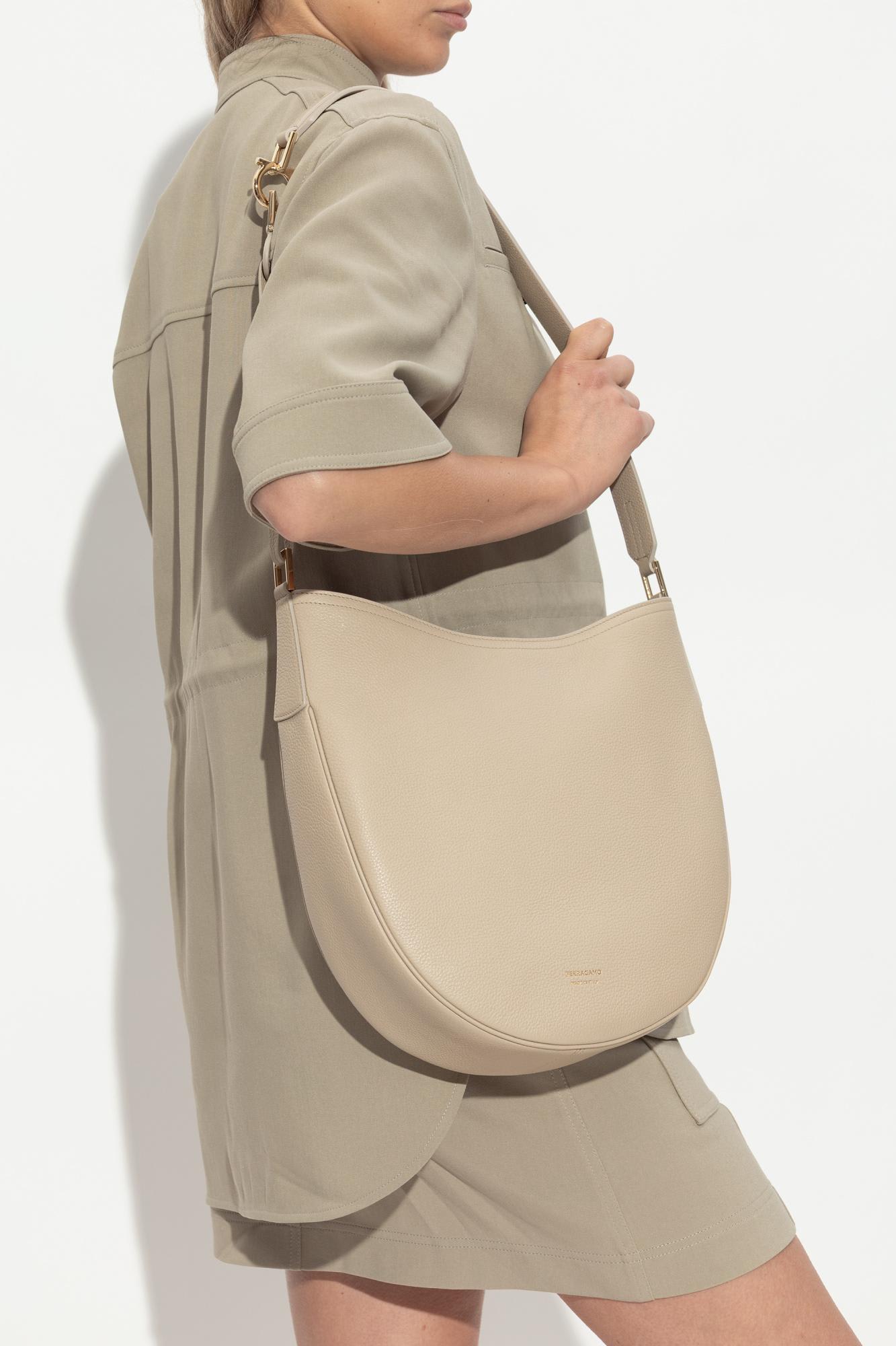 Ferragamo Medium Hobo North-south Leather Shoulder Bag In Neutral