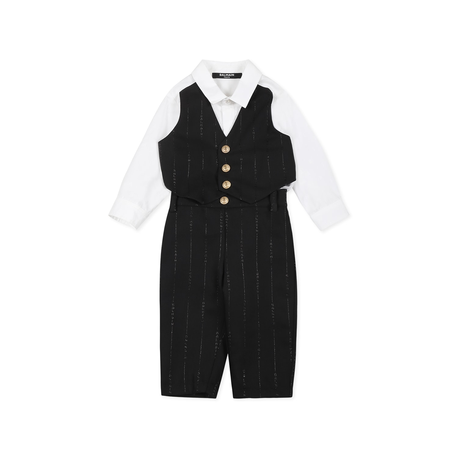 Balmain Black Cotton Suit For Baby Boy With In Black