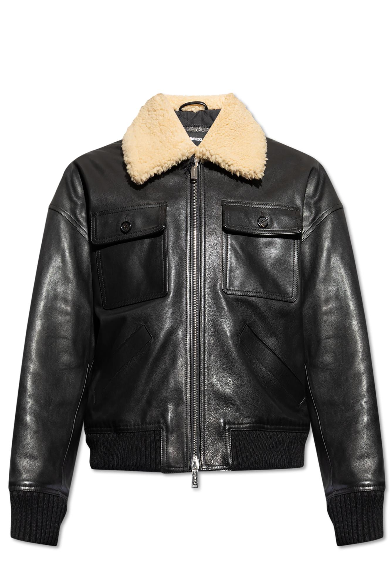 Dsquared2 Leather Bomber Jacket In Black