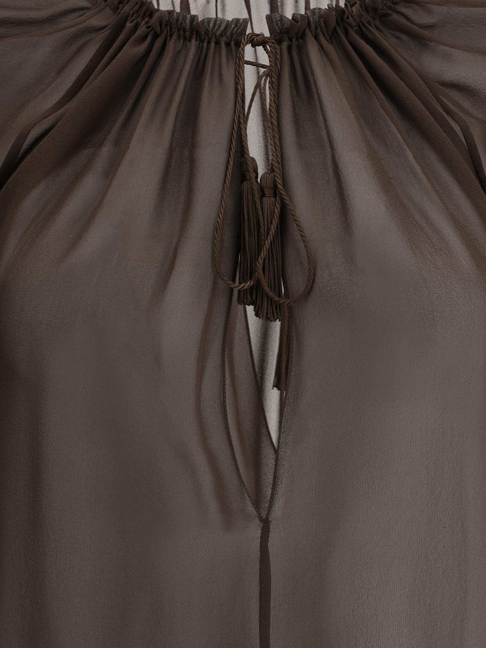 Tom Ford Georgette Blouse Tasseled Applique In Dark Brown