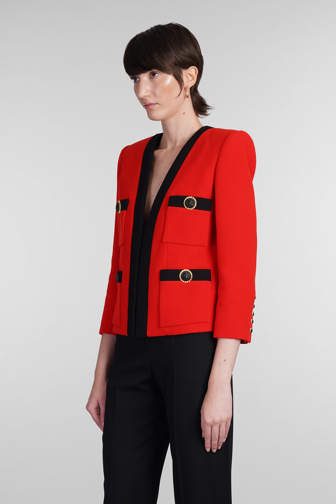 Shop Balmain Blazer In Red Wool