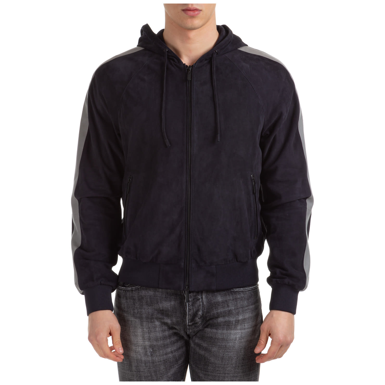 Emporio Armani Pandora Leather Jackets In Blu Navy