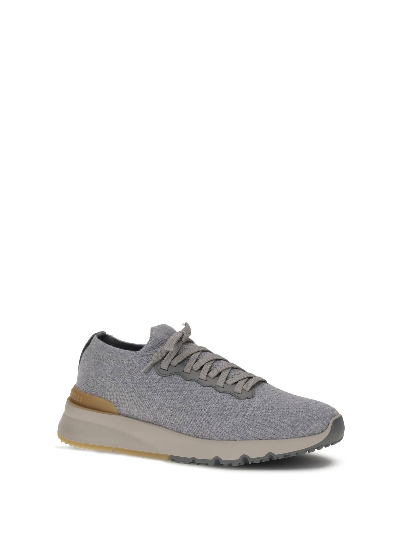 Brunello Cucinelli Low Slip-on Stretch Wool Knit Sneakers With Rubber Sole In Gray