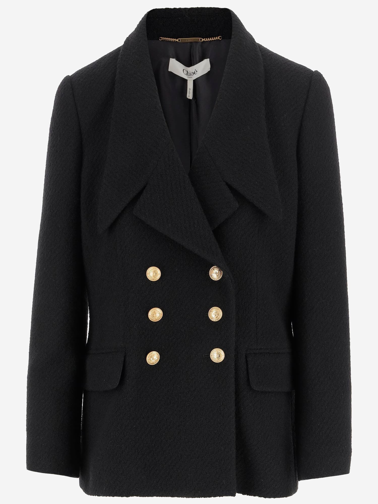 Chloé Cascade-lapel Double-breasted Boucle Jacket In Black