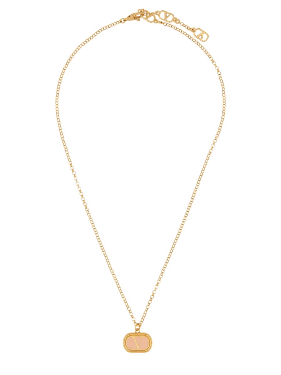 Valentino Brass And Enamel Ovalette Necklace In Gold