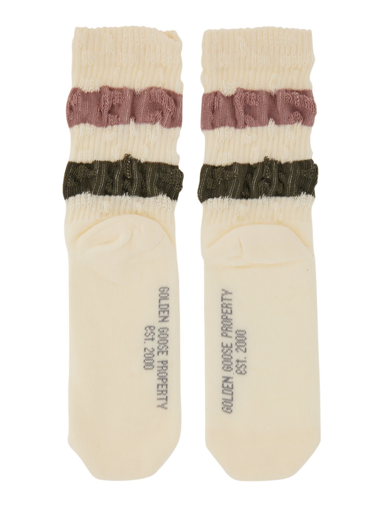 Shop Golden Goose Striped Socks In Vintage White/ Multicolor