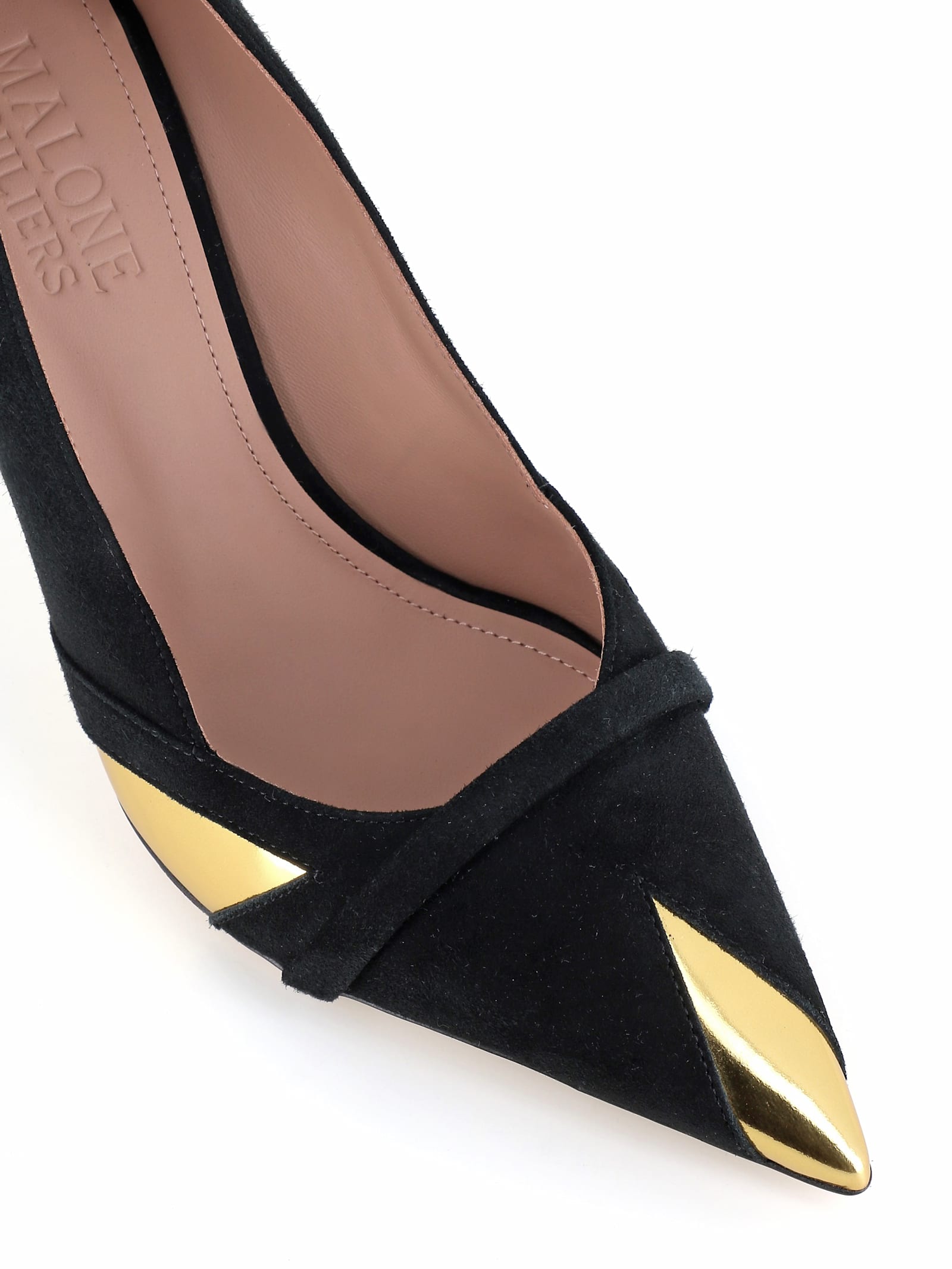 Malone Souliers Gae Suede Metallic Stiletto Pumps In Black/gold