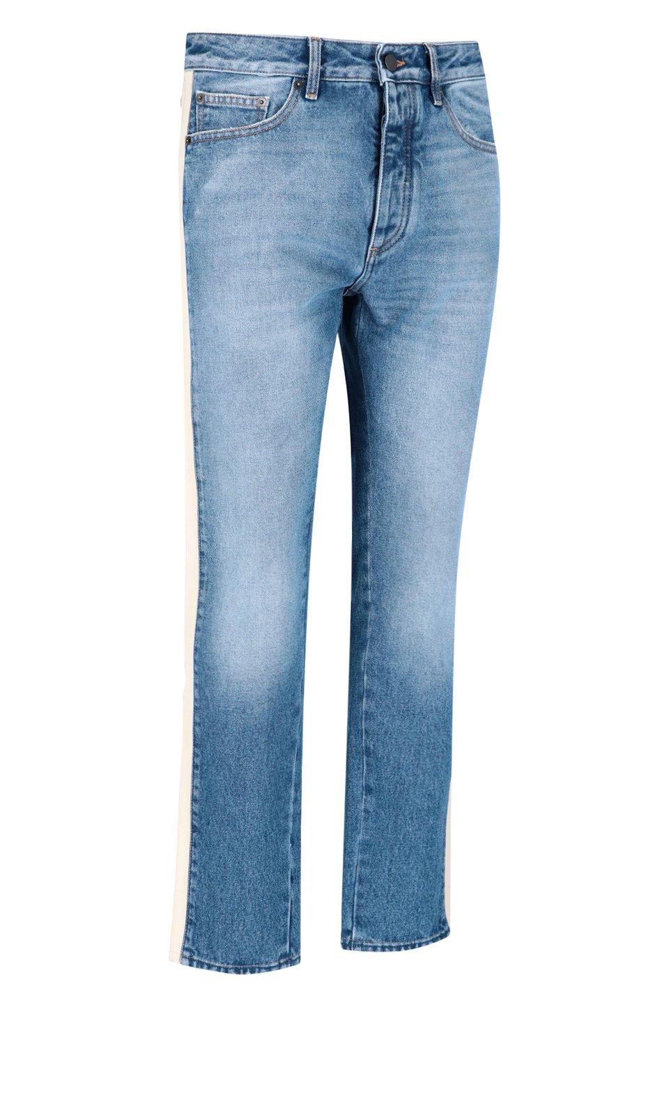 Shop Palm Angels Logo Patch Straight Leg Jeans In Clear Blue