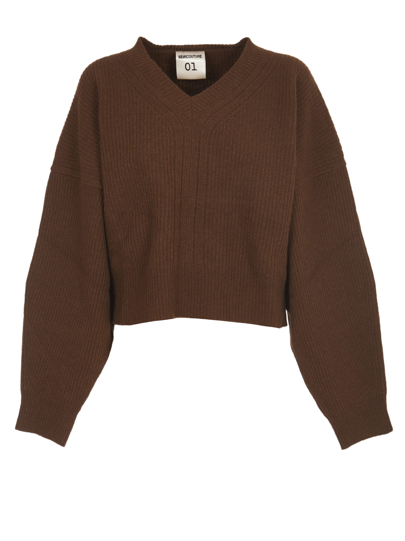 SEMICOUTURE Brown V Neck Sweater