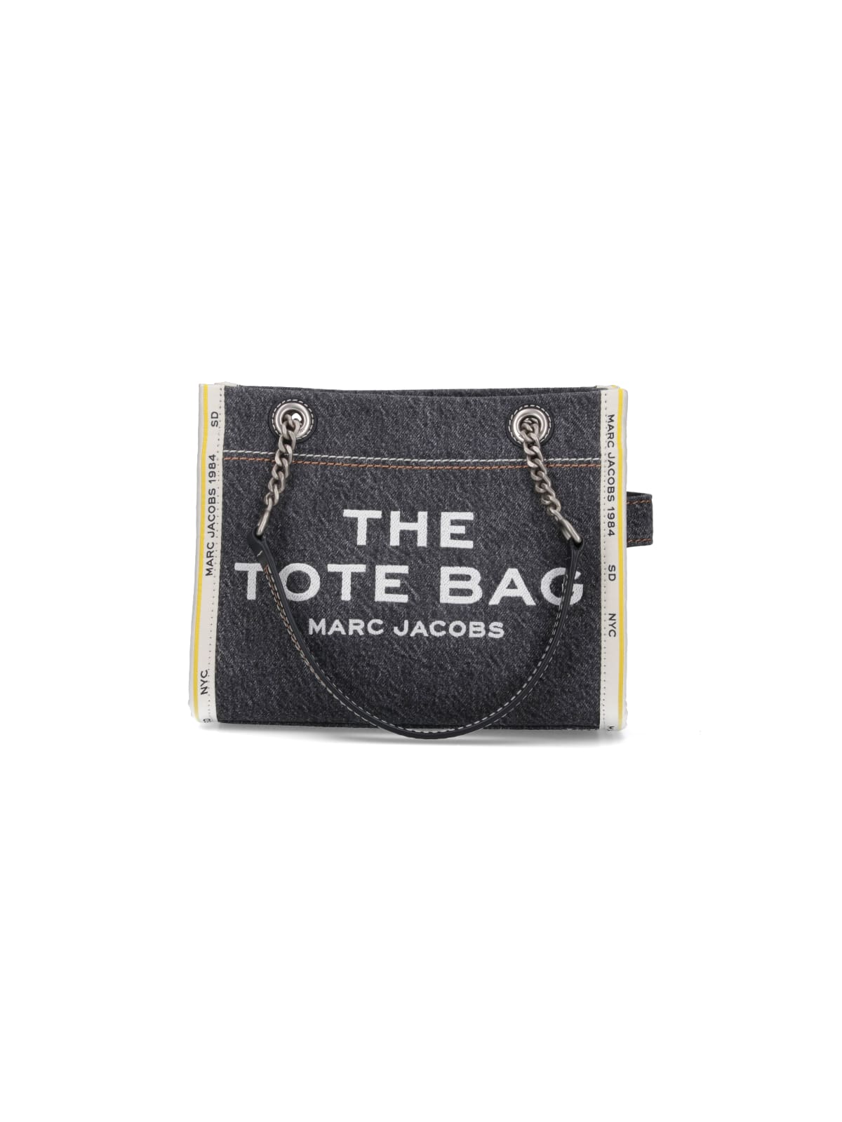 Shop Marc Jacobs The Denim Chain Small Tote Bag In Black