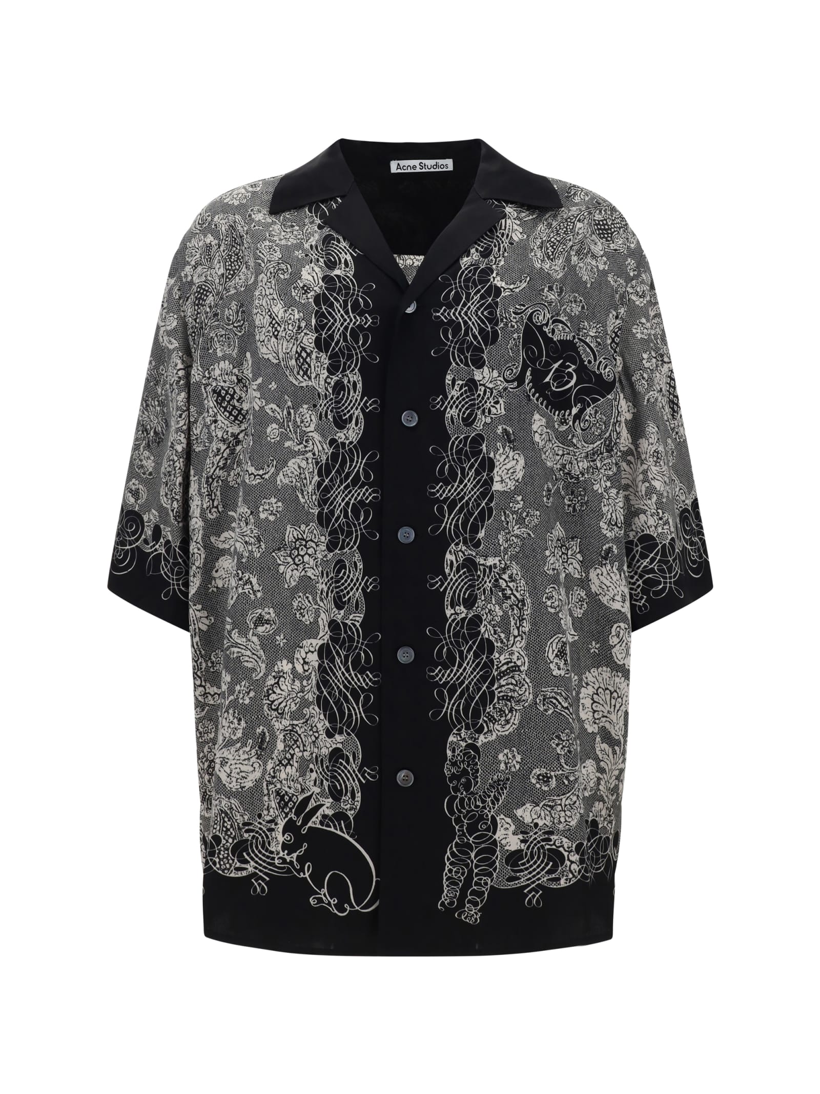 Shop Acne Studios Pattern Printed Short-sleeved Shirt In Black/ecru