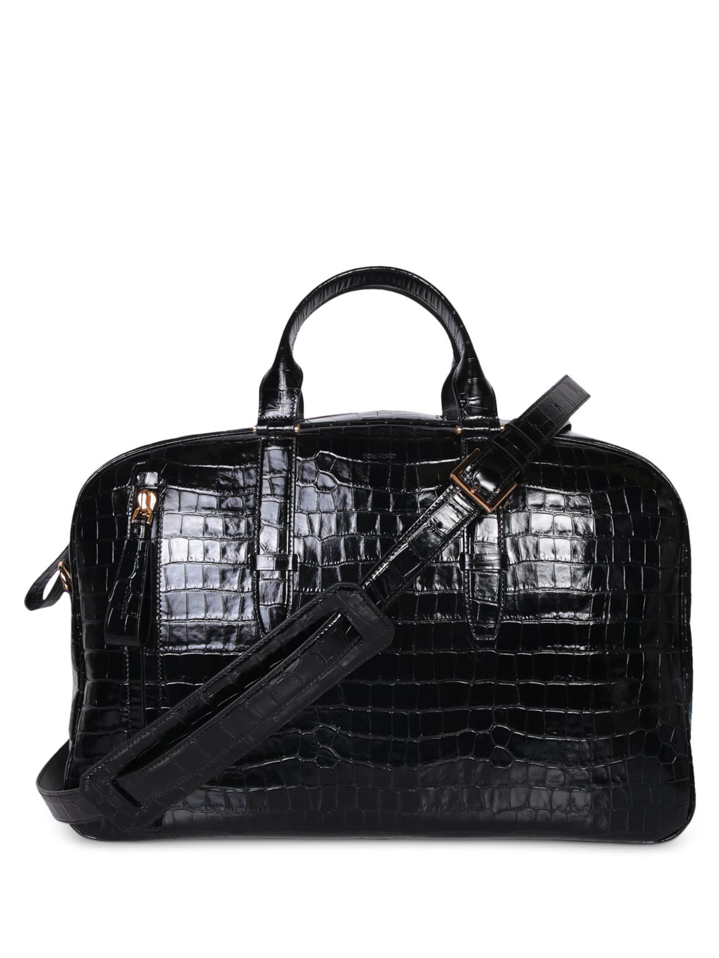 Shop Tom Ford Black Croco Bowling Bag