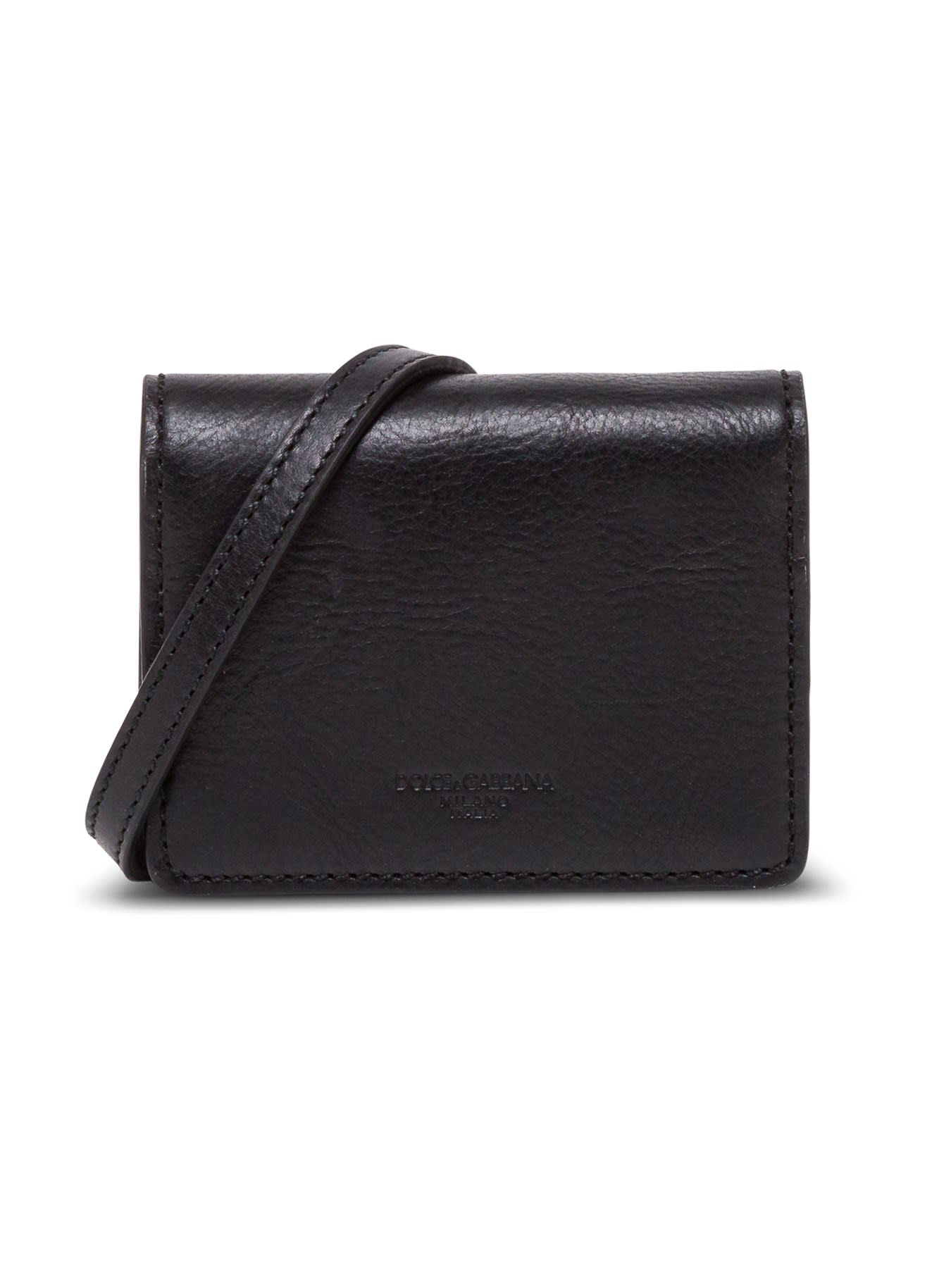 Dolce & Gabbana Black Leather Wallet With Shoulder Strap