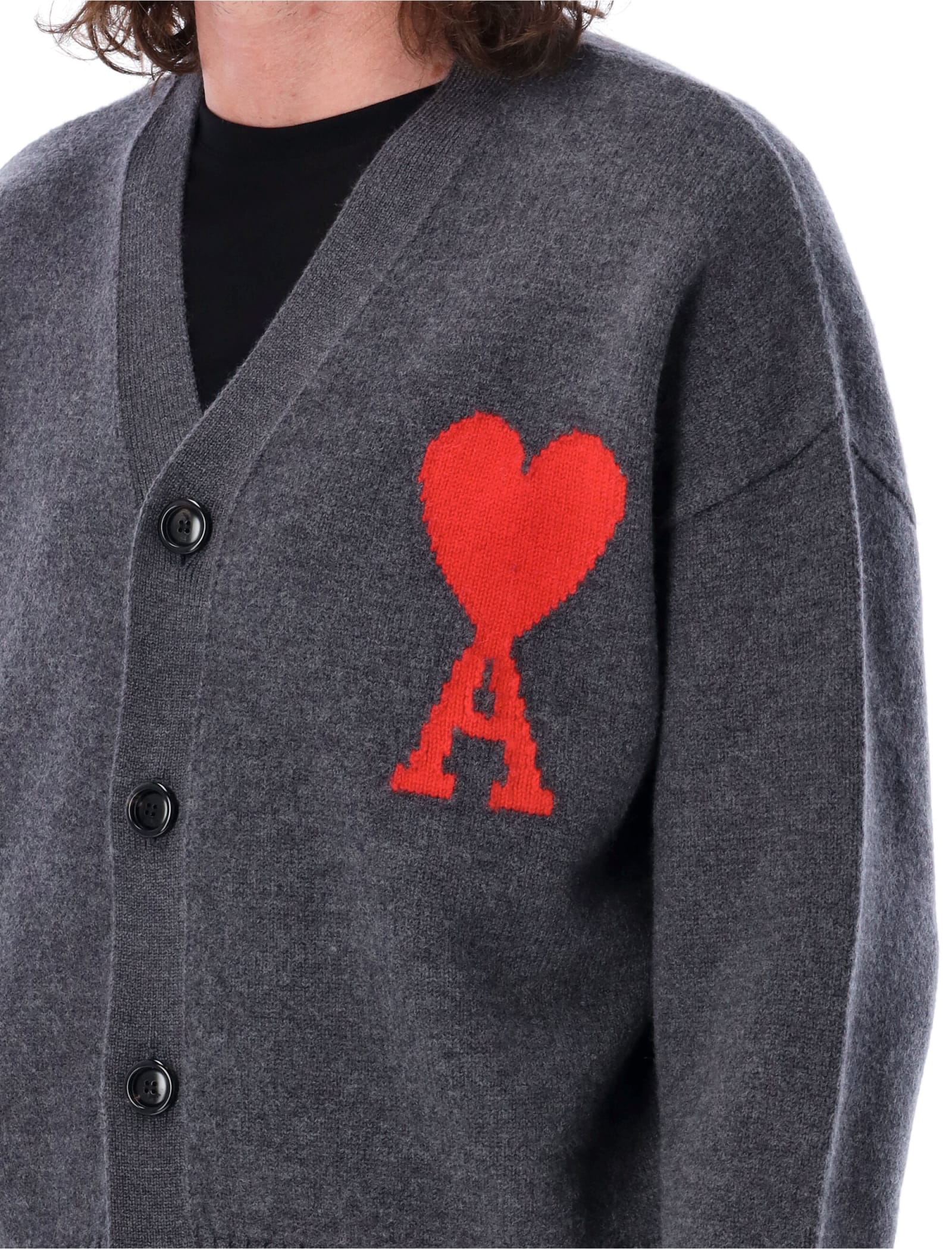 Shop Ami Alexandre Mattiussi Adc Cardigan In Grey Red