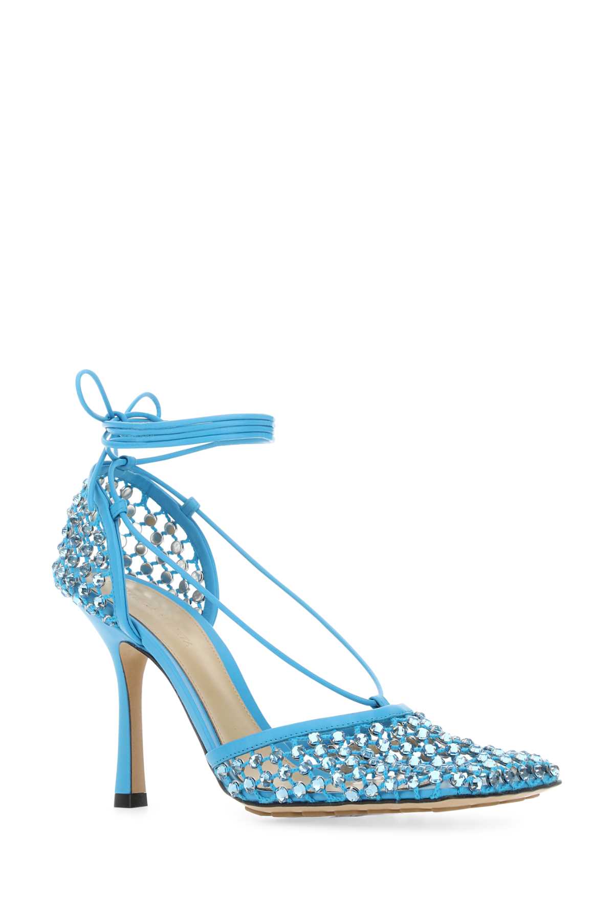 Shop Bottega Veneta Turquoise Mesh Stretch Sandals In 4631