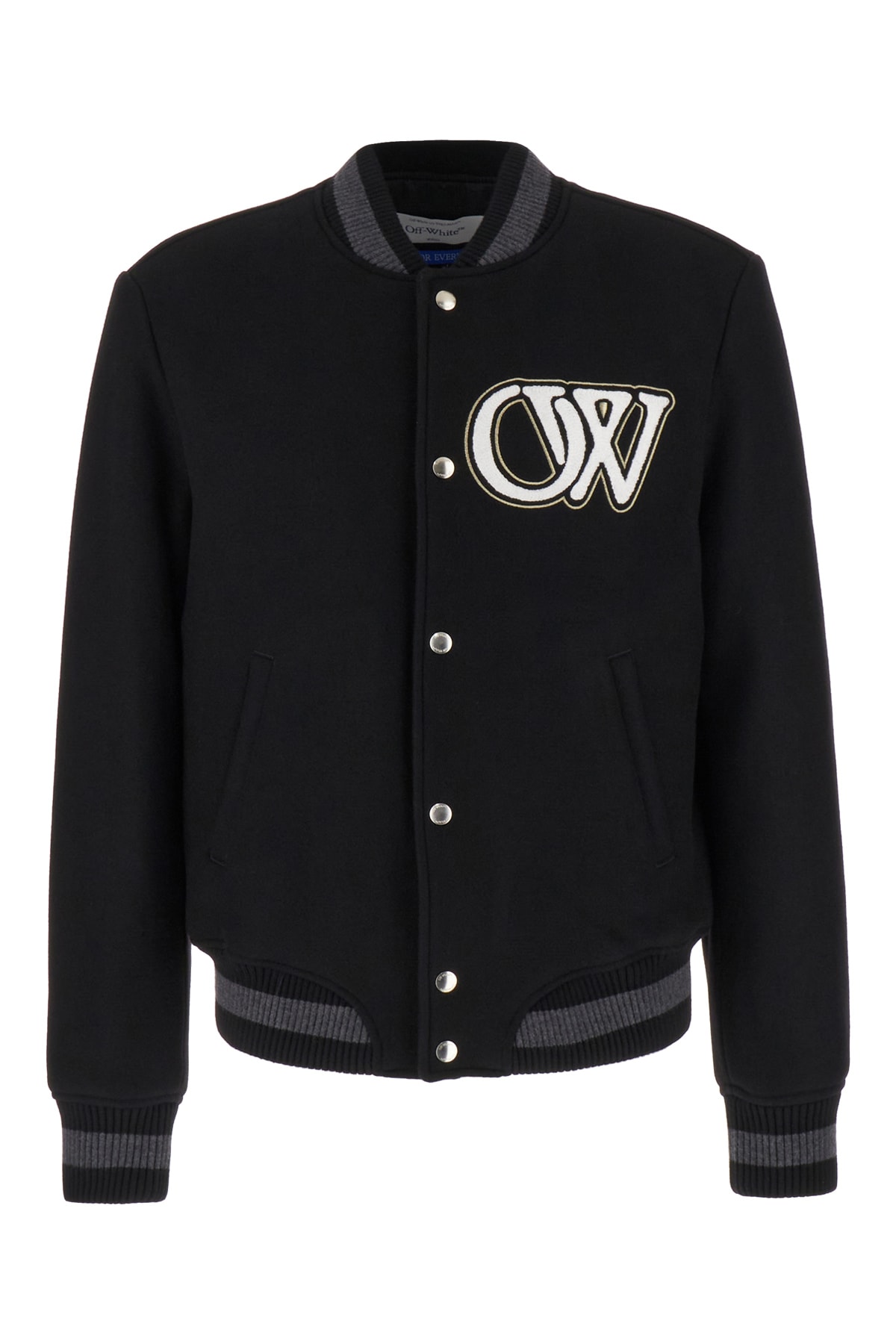 Off-white Black Wool Blend Bomber Jacket In Nero