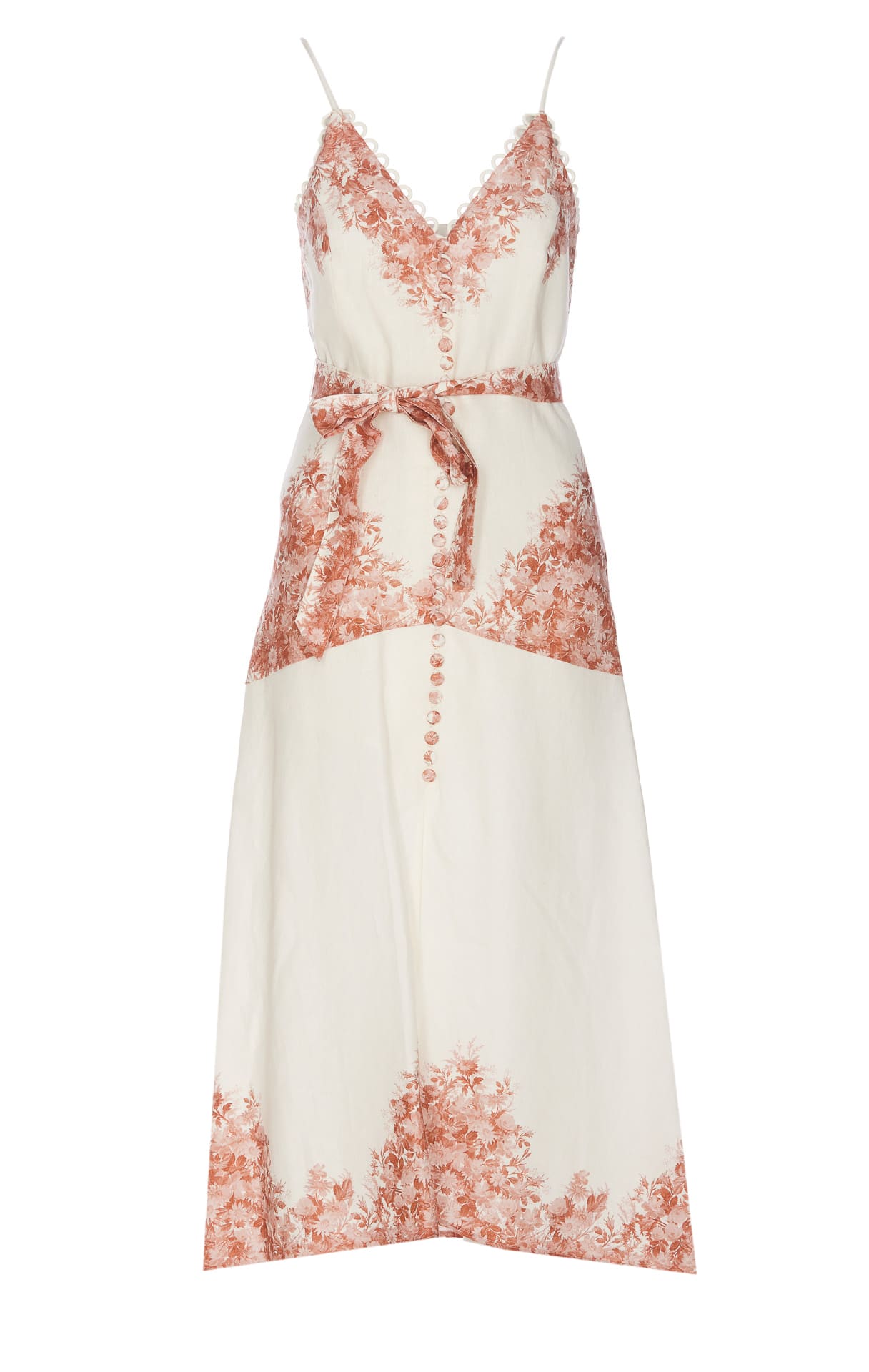 Shop Twinset Midi Linen Dress With Flower Print In White