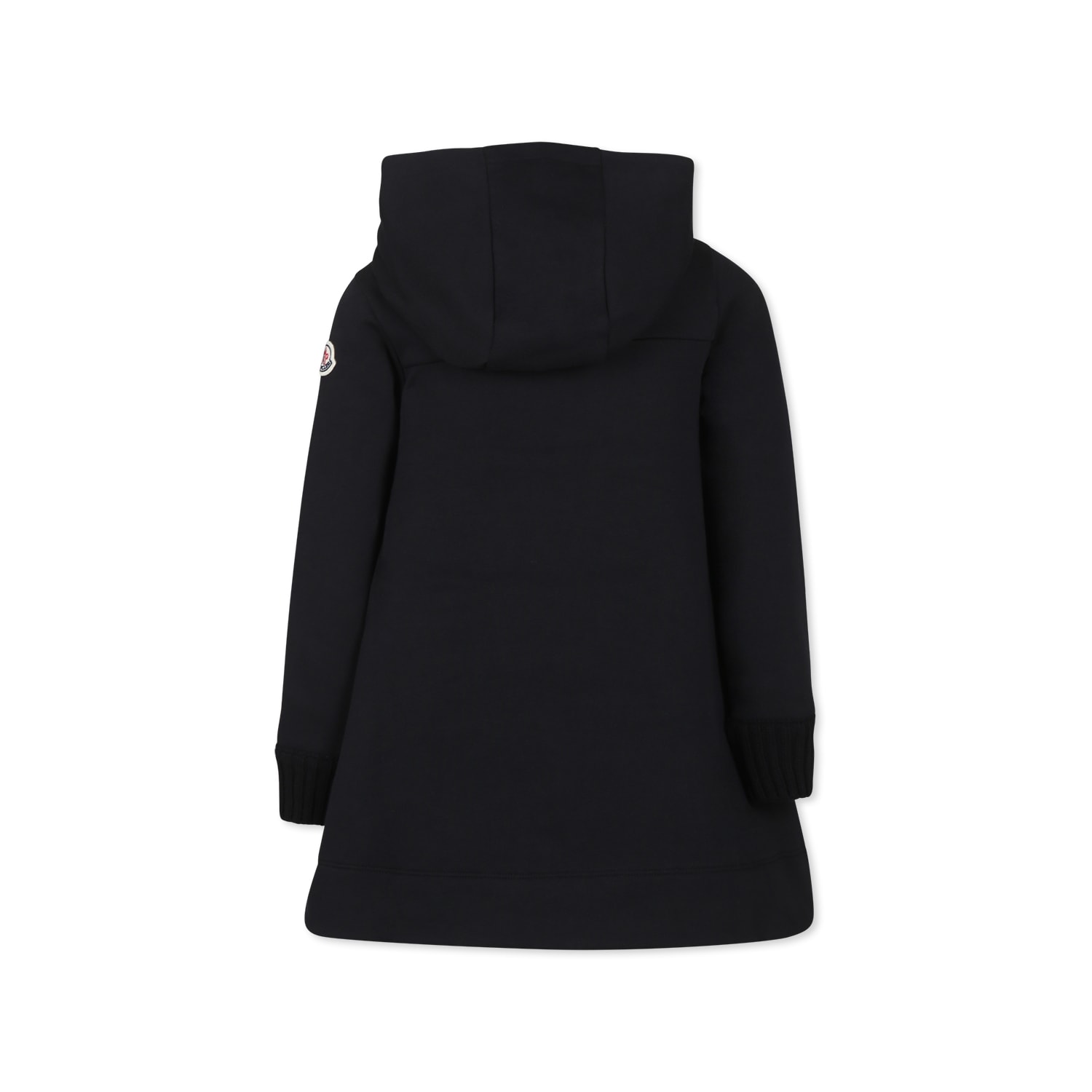 Moncler Hooded Crystal Logo Dress In Black