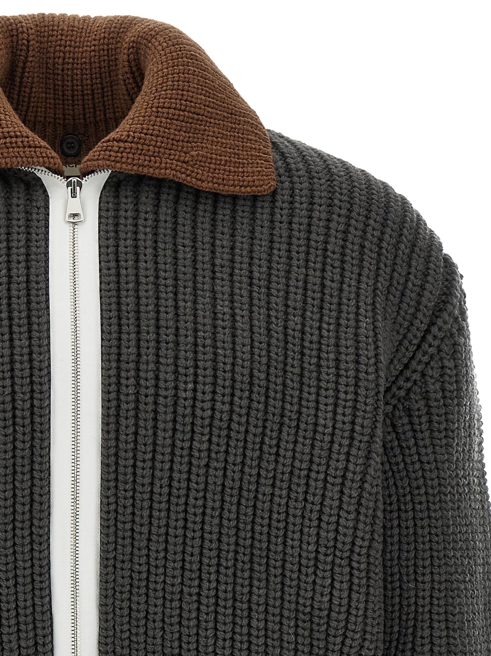 Namacheko High Collar Long Sleeve Cardigan In Gray