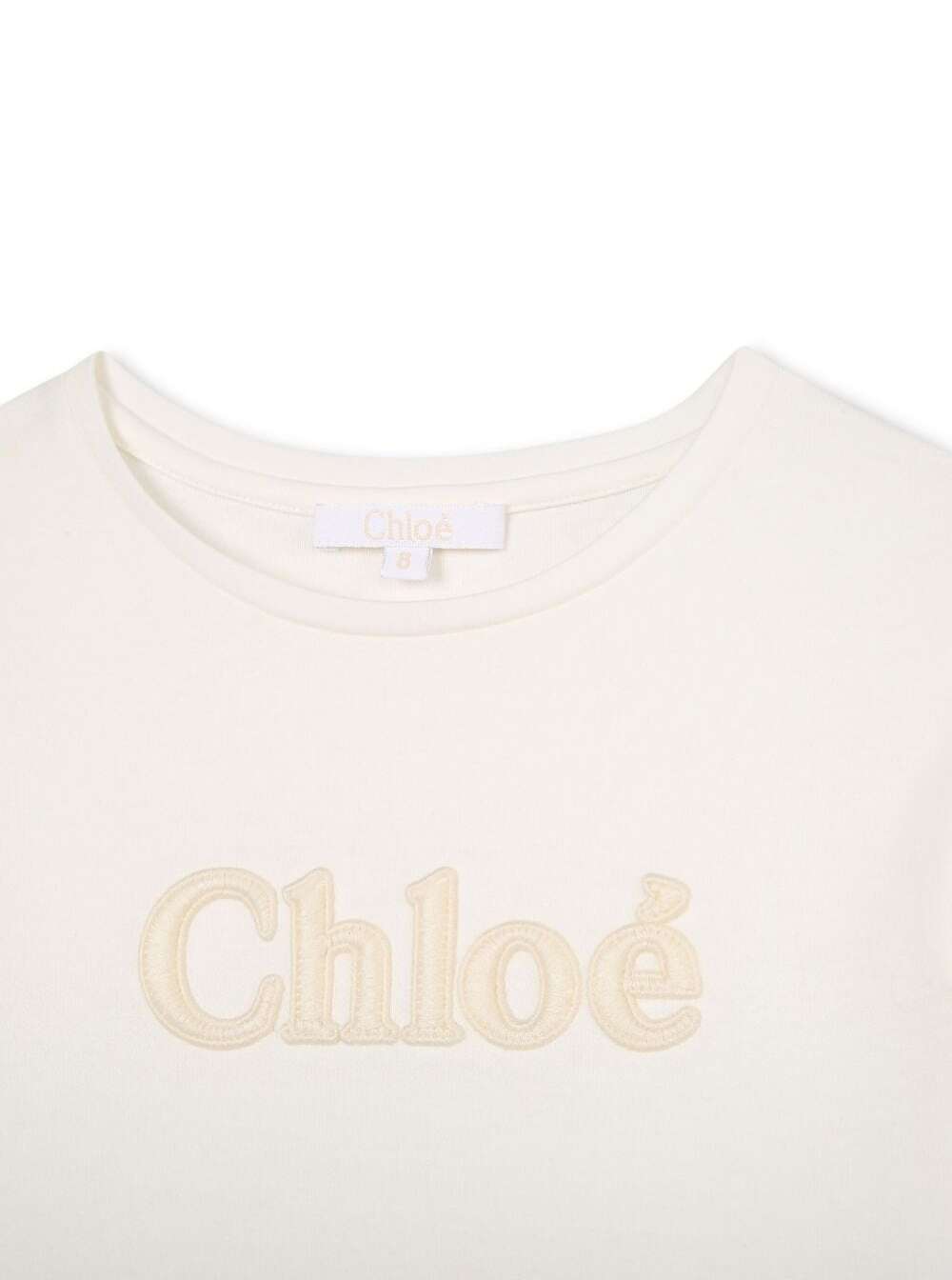 Shop Chloé White Long-sleeve T-shirt With Embroidered Patch Logo In Cotton Girl In Bianco Sporco