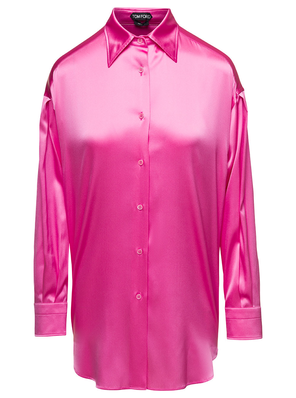 Tom Ford Pink Relaxed Shirt With Pointed Collar In Stretch Silk Woman In Pink
