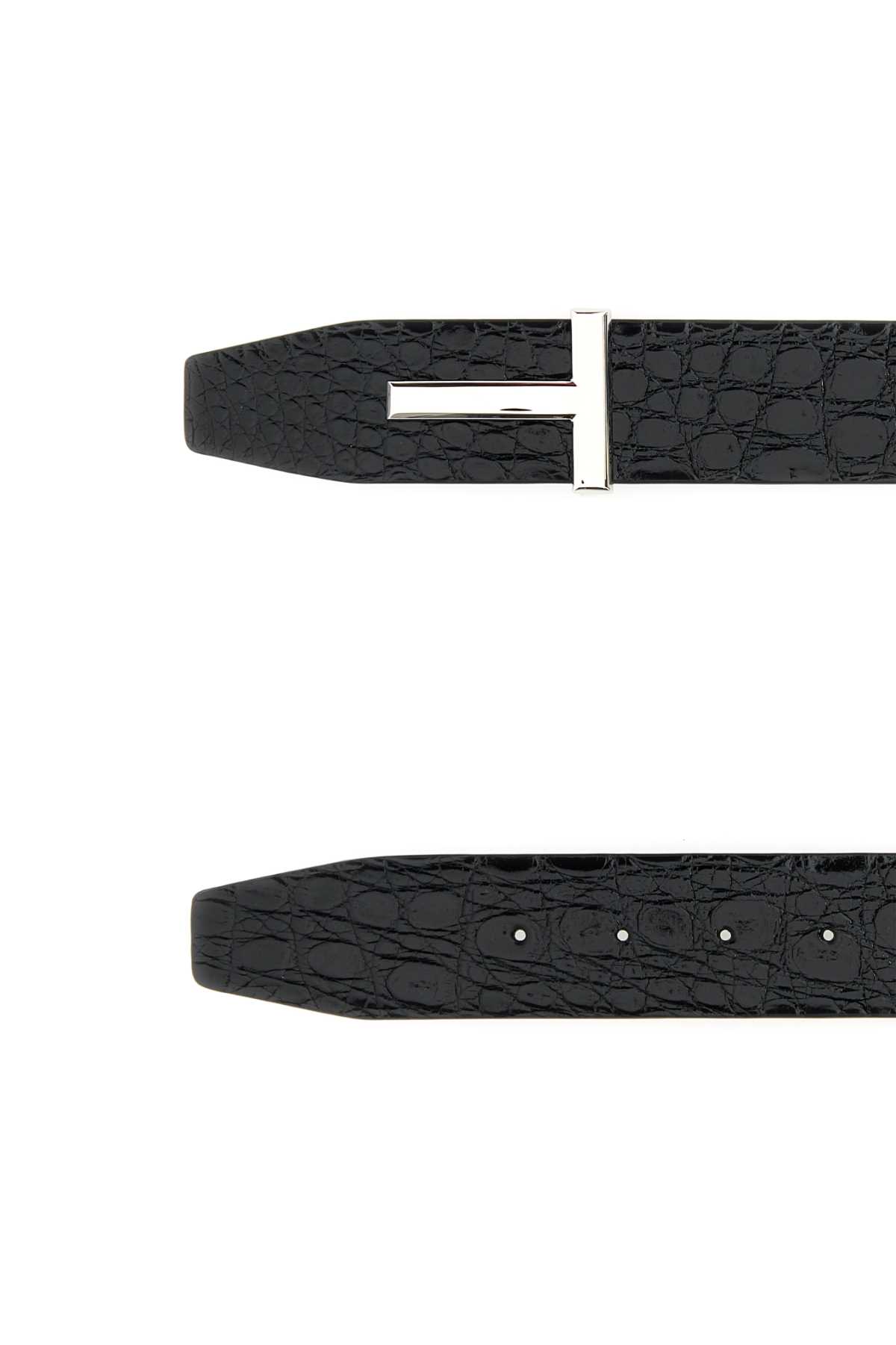 Shop Tom Ford Black Leather T Icon Belt