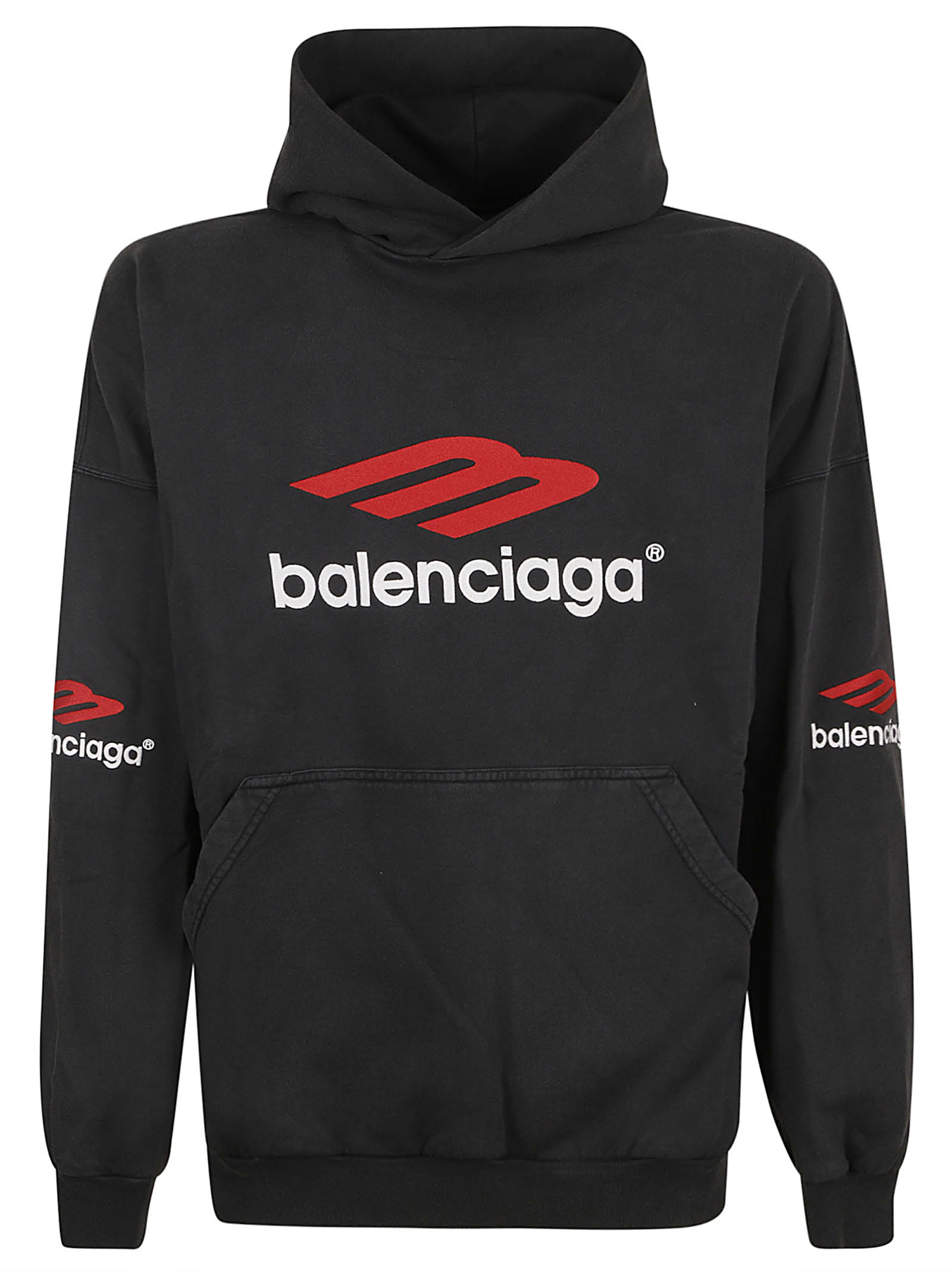 Shop Balenciaga Logo Hoodie In Black/red