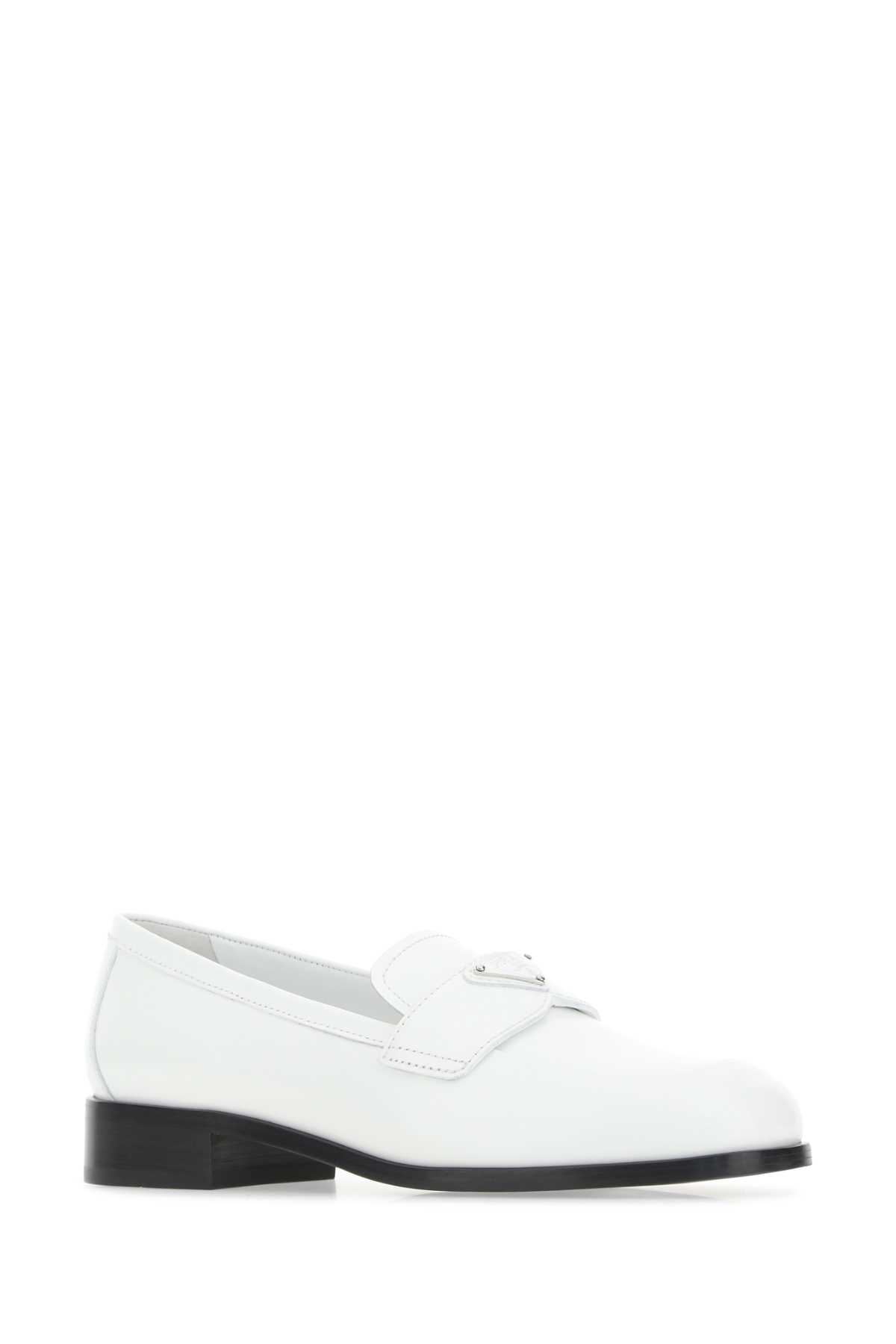 Shop Prada White Leather Loafers In F0009