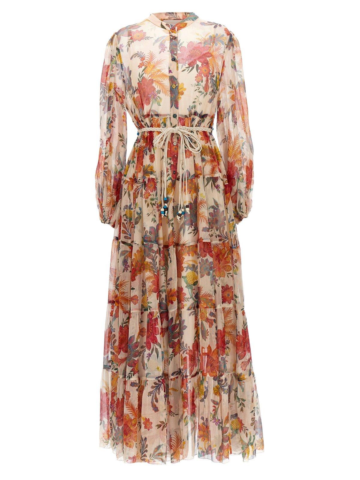 Shop Zimmermann Ginger Floral Print Tiered Midi Dress In Multicolour