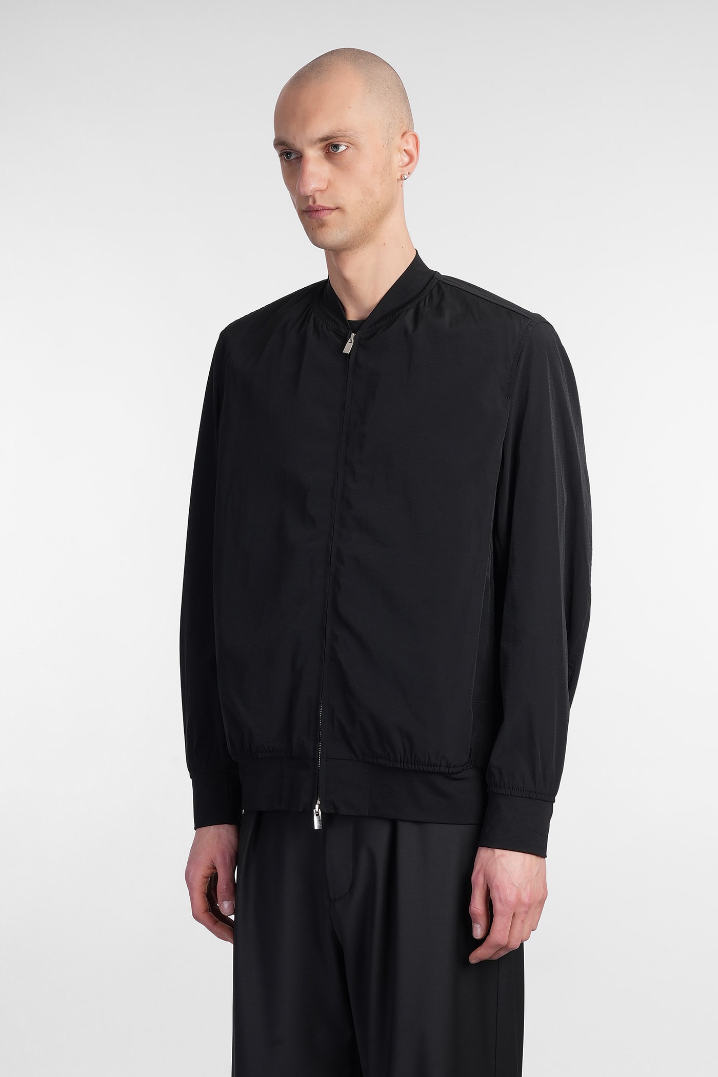 Attachment Cotton-blend Bomber Jacket In Black