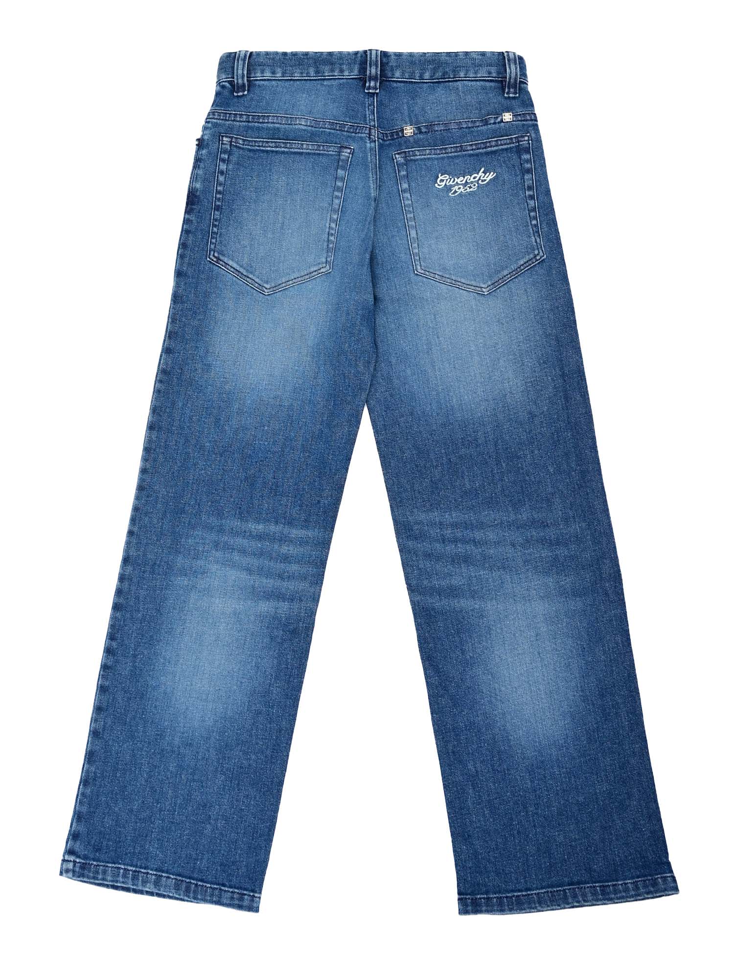 Givenchy Denim Trousers, Adjustable Waist, Metal Plate On Belt, 4g Metal Plate And 1952 Sig In Blue