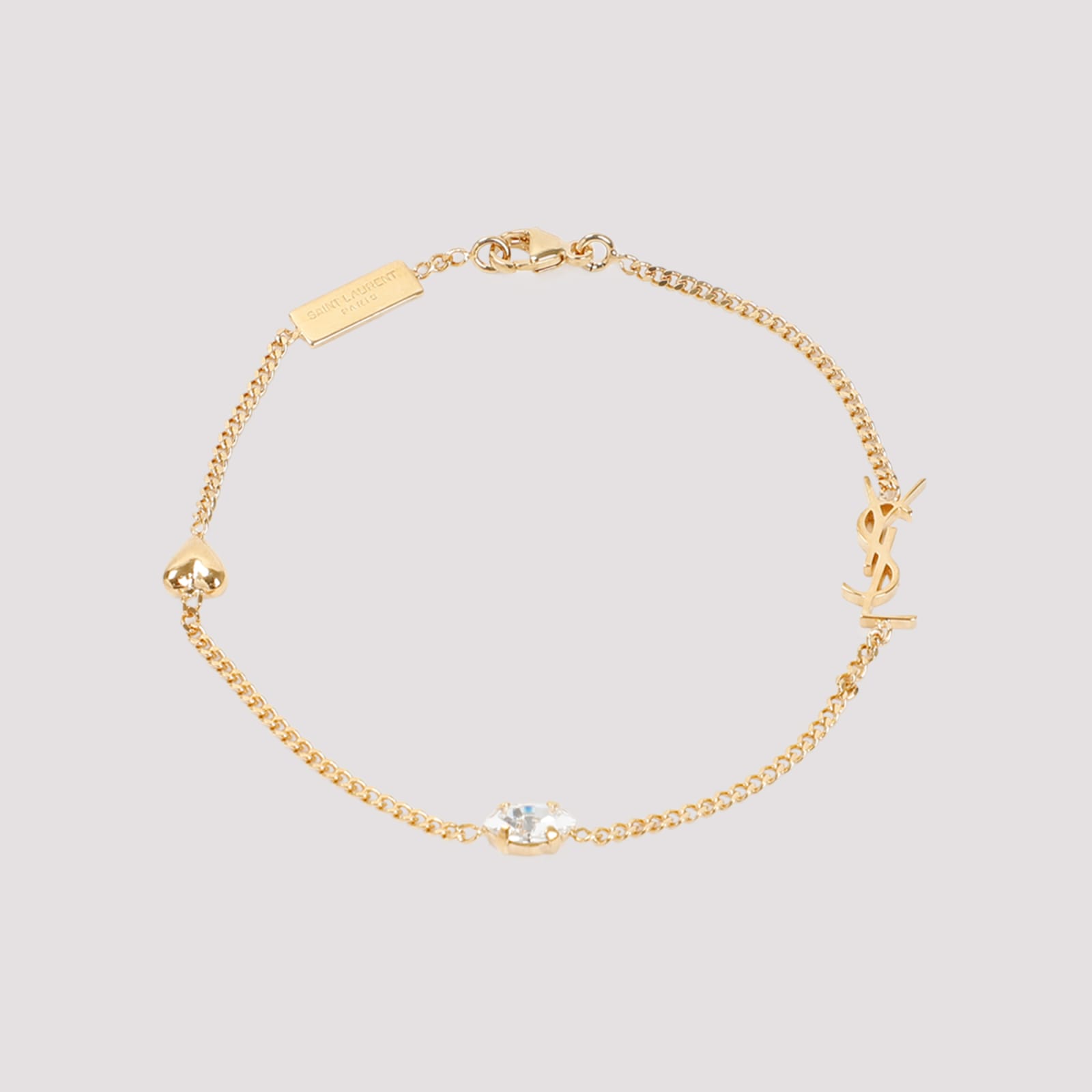 Saint Laurent Cassandre Heart Charm Bracelet In Gold