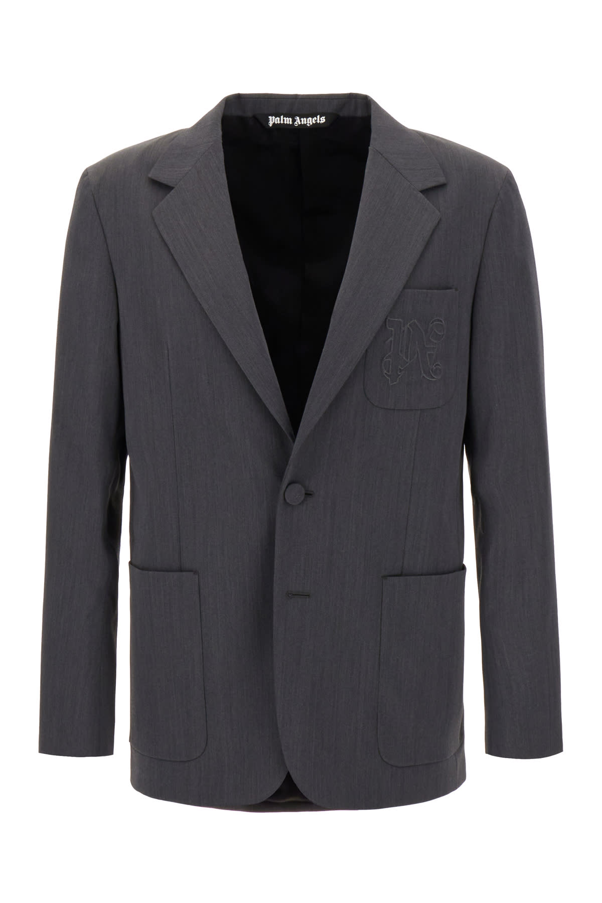 Palm Angels Dark Grey Stretch Polyester Blend Blazer In Gray