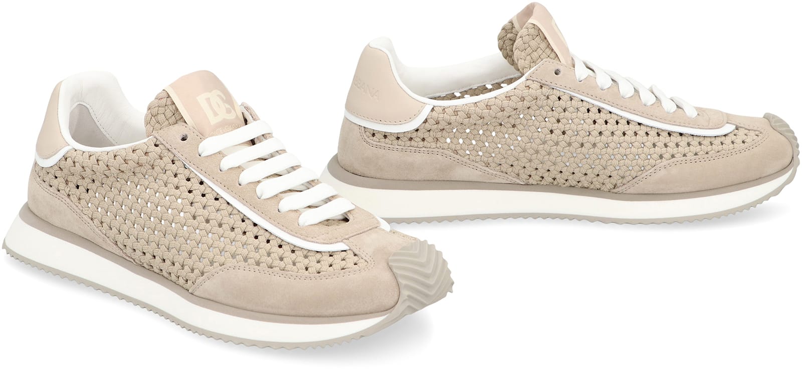 Dolce & Gabbana Leather And Fabric Low-top Sneakers In Sand