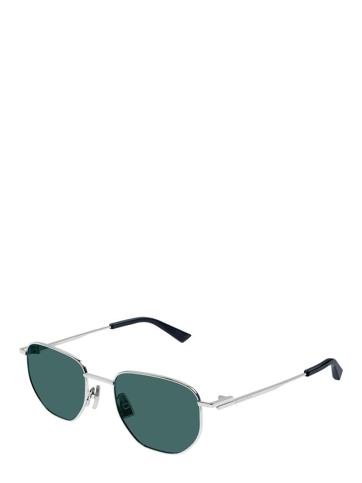 Shop Bottega Veneta Split Panthos Sunglasses In 004 Silver Silver Green