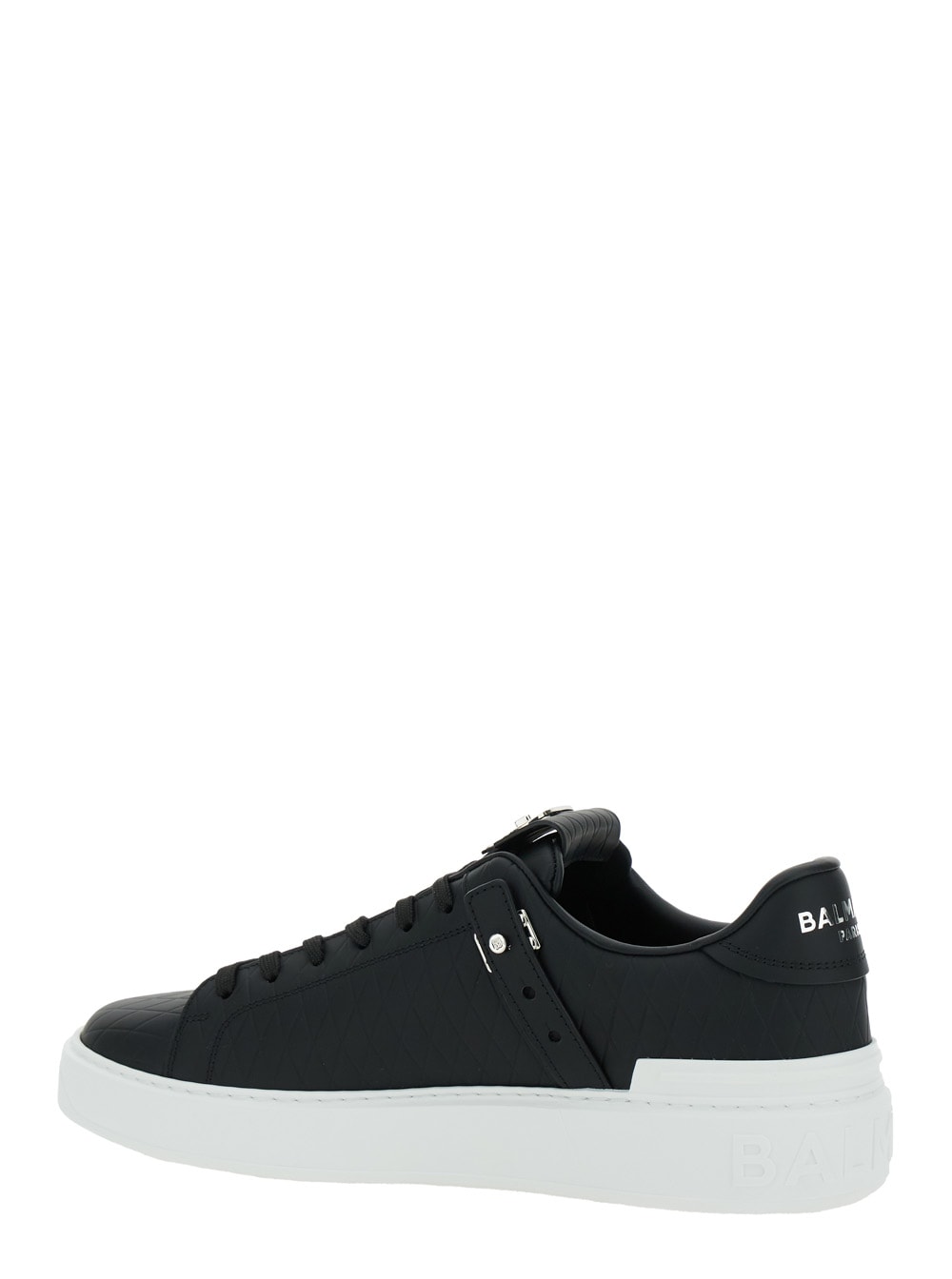 Balmain 'b-court B-buzz' Black Low Sneakers With Diamond Motif And Logo Patch On The Tongue In Noir/blanc