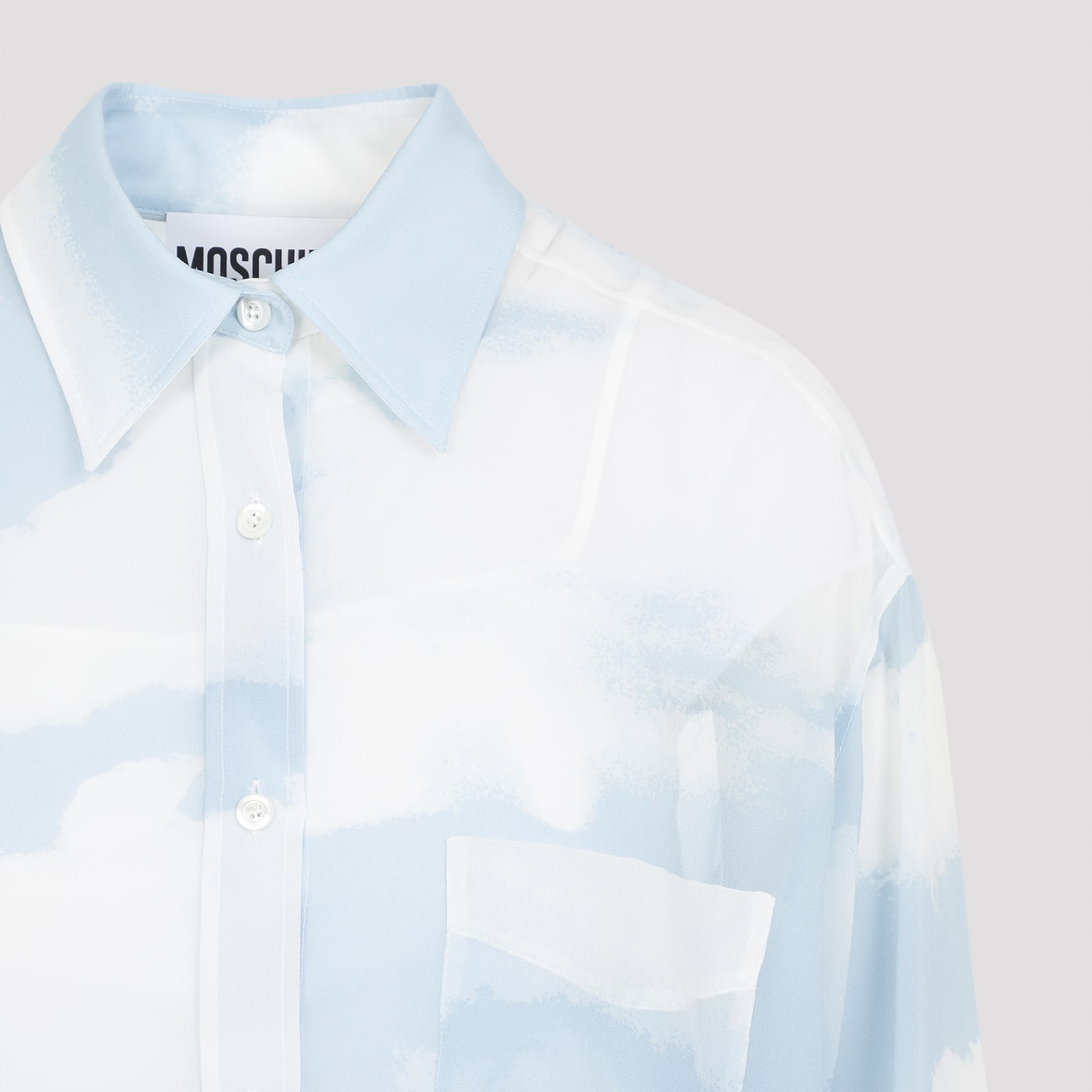 Moschino Blue Silk Long-sleeved Shirt In Azzurro
