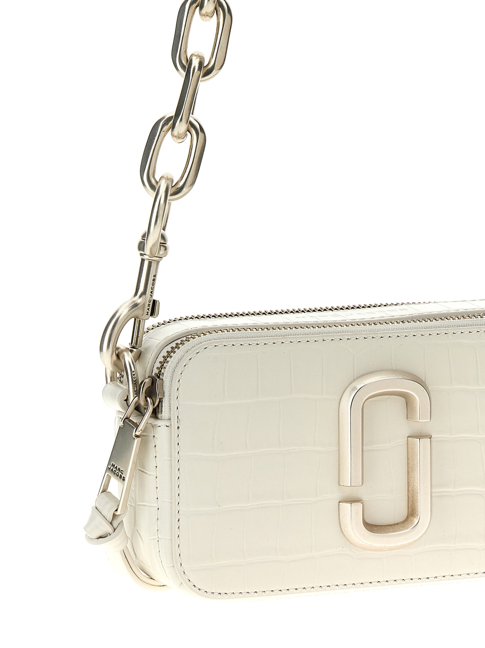 Shop Marc Jacobs The Croc-embossed Snapshot Crossbody Bag In White