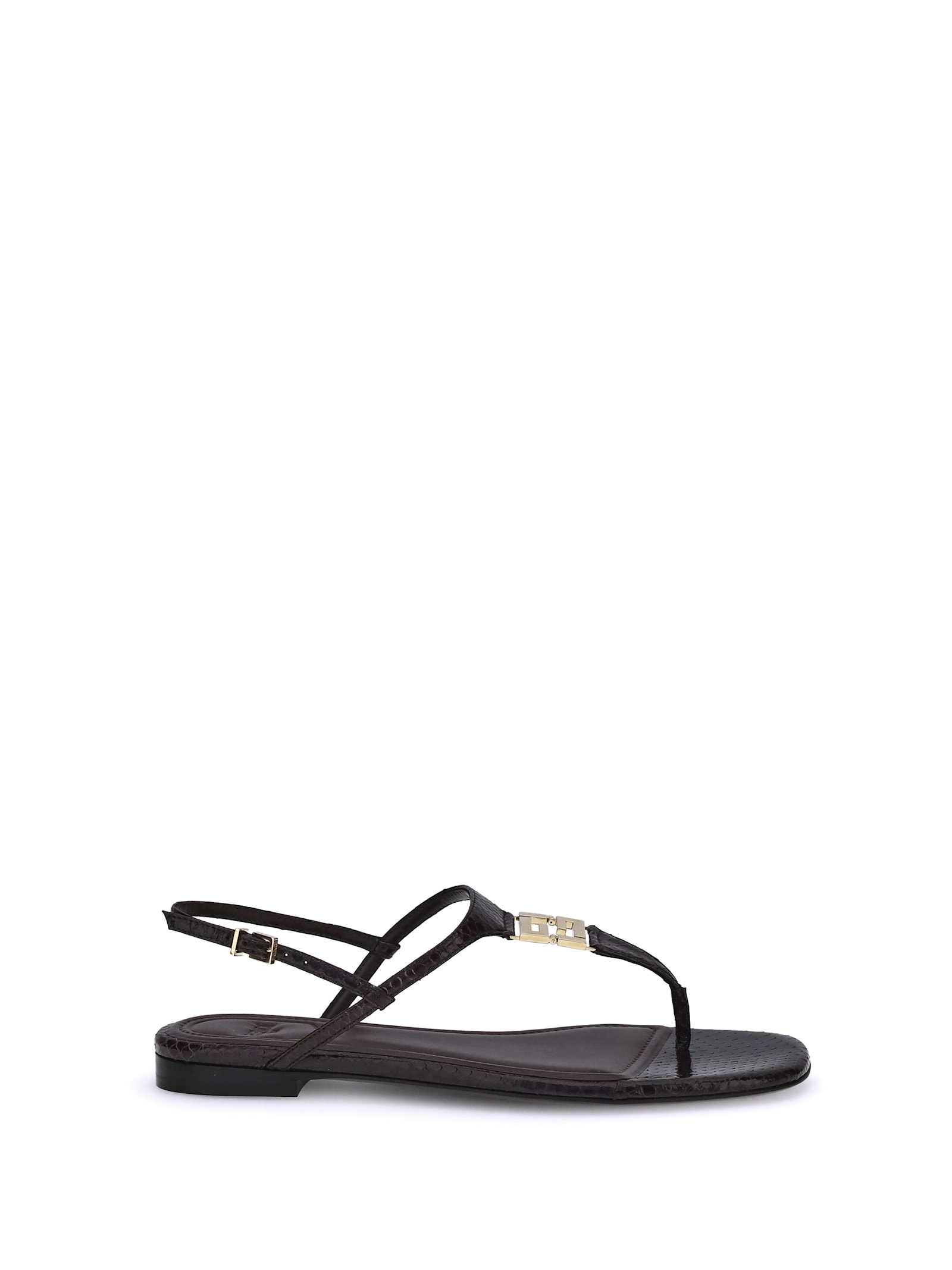 Fendi Women Fold Leather Sandals With Reptile Effect