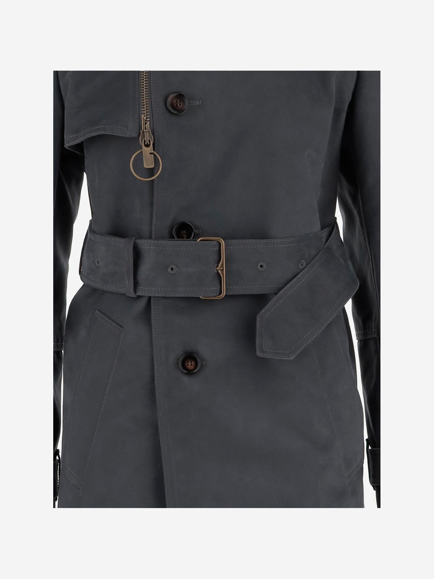 Burberry Grey Cotton Blend Trench Coat Women In Grey