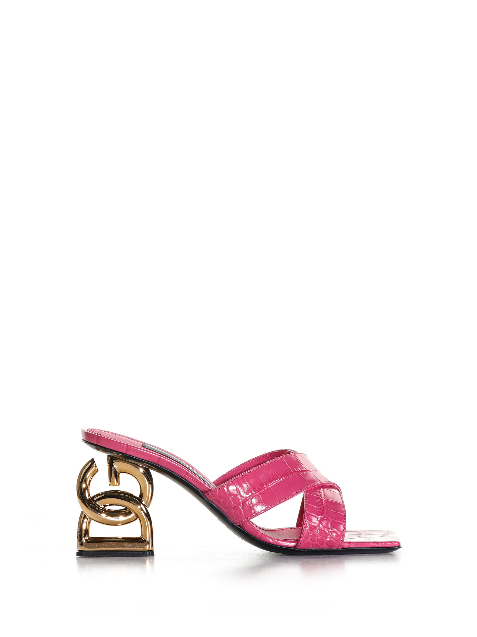 DOLCE & GABBANA SHINY LEATHER MULES WITH LOGOED HEEL