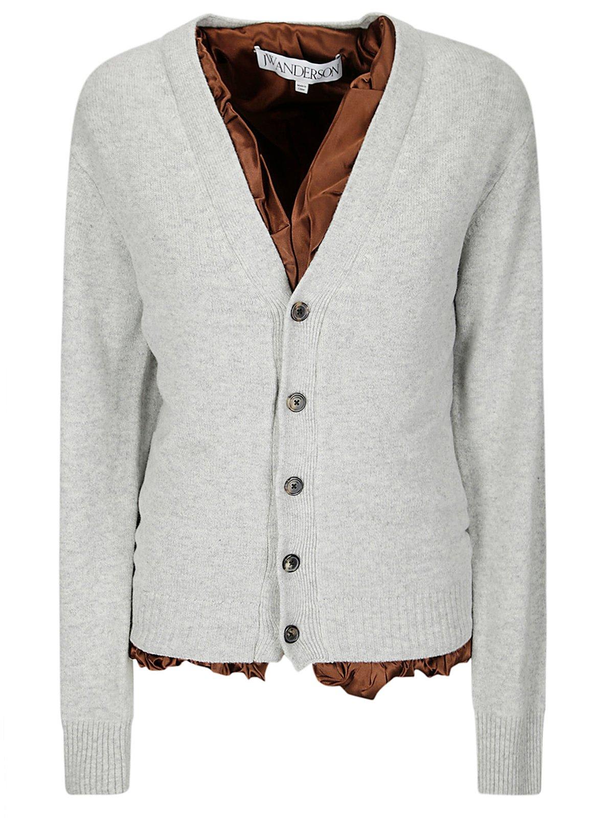 Shop Jw Anderson Satin-lined Knitted Cardigan In Light Grey